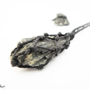 Raw Kyanite, black kyanite fan necklace, kyanite necklace, vibration stone, meditation stone, meditative jewelry, stone to open chakras | Natural genuine Gemstone necklaces. Buy crystal jewelry, handmade handcrafted artisan jewelry for women.  Unique handmade gift ideas. #jewelry #beadednecklaces #beadedjewelry #gift #shopping #handmadejewelry #fashion #style #product #necklaces #affiliate #ad