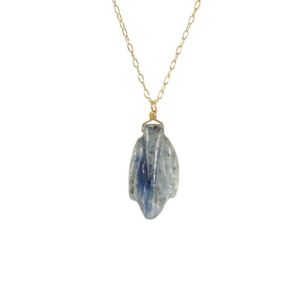 Shop Kyanite Pendants! Kyanite necklace, blue kyanite leaf pendant, crystal leaf, healing crystal necklace, a kyanite leaf wire wrapped onto 14k gold filled chain | Natural genuine Kyanite pendants. Buy crystal jewelry, handmade handcrafted artisan jewelry for women.  Unique handmade gift ideas. #jewelry #beadedpendants #beadedjewelry #gift #shopping #handmadejewelry #fashion #style #product #pendants #affiliate #ad