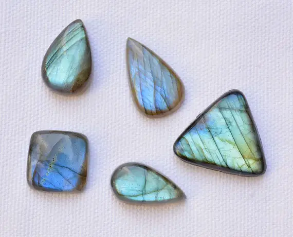 Blue Flash Labradorite Cabochons, Mix Shape And Size Labradorite Gemstone, 5 Pcs Lot, 23mm - 12x21mm, Gemstone For Jewelry #ar0022