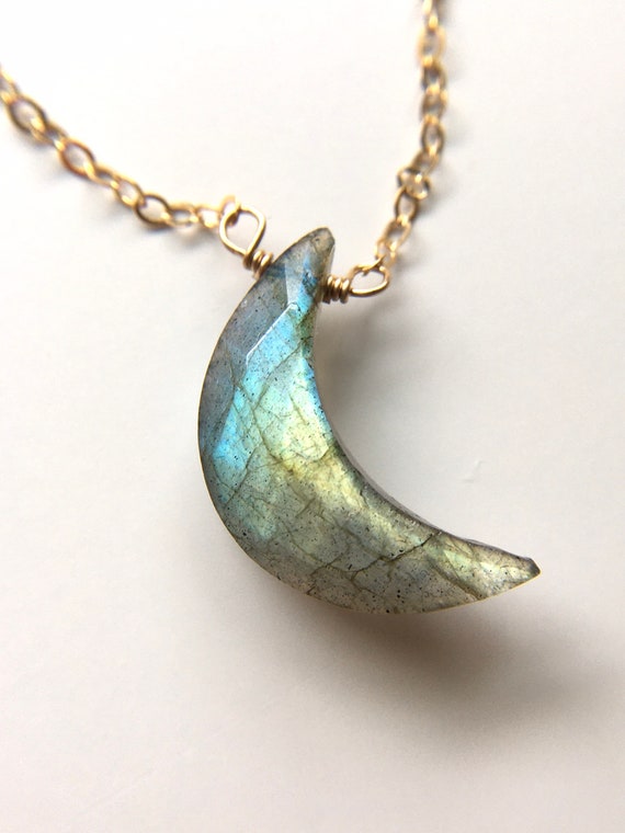 Labradorite Moon Necklace, Crescent Moon Necklace Gold, Labradorite Pendant Necklace, Gift For Women, Necklace For Women