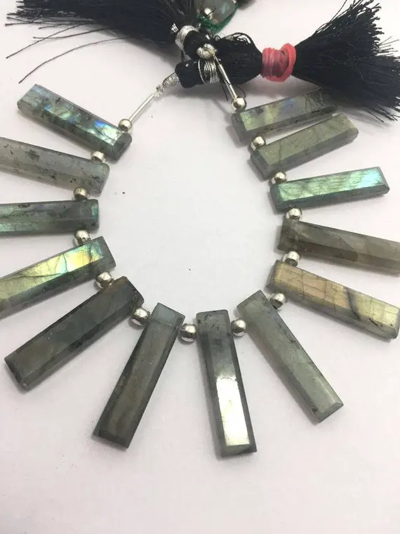 27 - 35 Mm (13 Pieces) Labradorite Plain Sticks Shape Beads ,labradorite Beads, Semi Precious Beads ,labradorite Stick Sahpe Beads