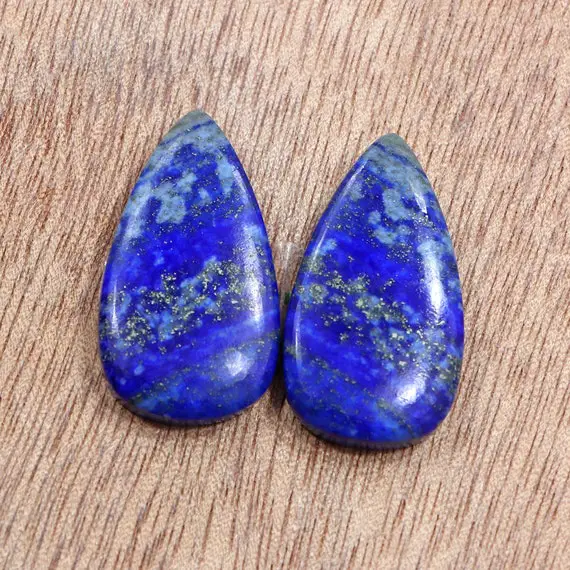 52.96 Cts Pear Cut Lapis Lazuli Pair For Earrings/ December Birthstone Lapis Lazuli Earrings Pair/ 17*31 Mm Flat Back Cabochon Earrings Pair