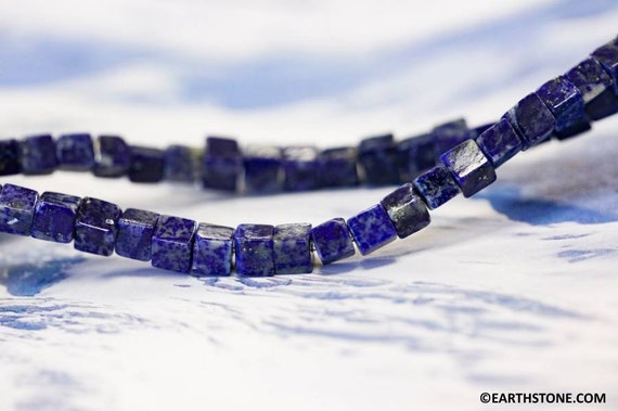 S/ Natural Lapis 4x4mm Cube Beads 16" Strand Natural Dark Blue Gemstone Beads Size And Shade Varies For Jewelry Making