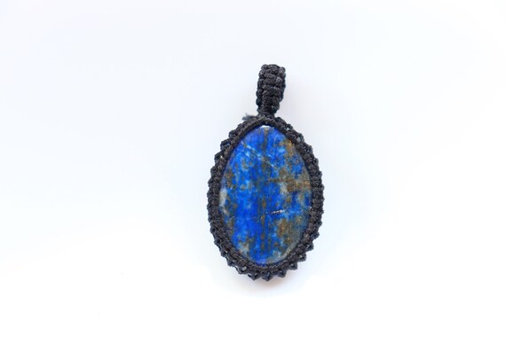 Lapis Lazuli Macrame Pendant, Lapis Lazuli Gemstone, Lapis Lazuli Loose Stone, Loose Gemstone For Jewelry Use, Pocket Stone  Blue & Gold