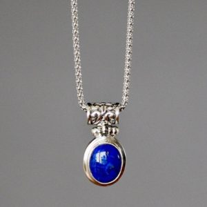 Shop Lapis Lazuli Pendants! Lapis Pendant Necklace – Blue Gemstone Necklace – Bali Silver Pendant – Small Pendant and Chain – Oval Stone Pendant | Natural genuine Lapis Lazuli pendants. Buy crystal jewelry, handmade handcrafted artisan jewelry for women.  Unique handmade gift ideas. #jewelry #beadedpendants #beadedjewelry #gift #shopping #handmadejewelry #fashion #style #product #pendants #affiliate #ad