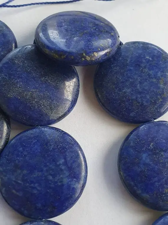 16 Lapis Lazuli 25 X 6-7mm Flat Round Beads. 16 Inch Strand. Coin Beads