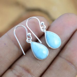 Blue Larimar 925 Sterling Silver Gemstone 1 PAIR Hook Earring | Natural genuine Array jewelry. Buy crystal jewelry, handmade handcrafted artisan jewelry for women.  Unique handmade gift ideas. #jewelry #beadedjewelry #beadedjewelry #gift #shopping #handmadejewelry #fashion #style #product #jewelry #affiliate #ad
