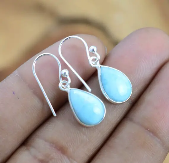 Blue Larimar 925 Sterling Silver Gemstone 1 Pair Hook Earring