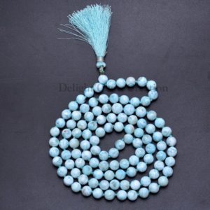 Shop Larimar Necklaces! Natural LARIMAR 108 Beads Mala Necklace, 7mm Larimar Round Beads Mala, Hand knotted Tassel Necklace, Meditation Mala, Handmade Japa Mala | Natural genuine Larimar necklaces. Buy crystal jewelry, handmade handcrafted artisan jewelry for women.  Unique handmade gift ideas. #jewelry #beadednecklaces #beadedjewelry #gift #shopping #handmadejewelry #fashion #style #product #necklaces #affiliate #ad