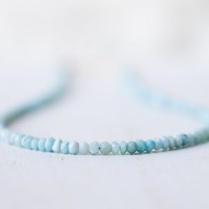 Stunning Larimar Tiny Bead Necklace, Sterling Silver Necklace, Necklaces for Women, Larimar Necklace. Beaded Necklace, Gemstone #0078 | Natural genuine Larimar necklaces. Buy crystal jewelry, handmade handcrafted artisan jewelry for women.  Unique handmade gift ideas. #jewelry #beadednecklaces #beadedjewelry #gift #shopping #handmadejewelry #fashion #style #product #necklaces #affiliate #ad