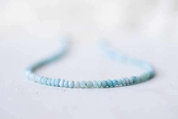 Stunning Larimar Tiny Bead Necklace, 14k Gold Filled Necklace, Necklaces For Women, Larimar Necklace. Beaded Necklace, Gemstone