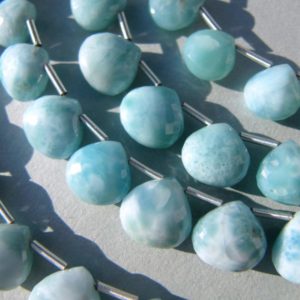 Larimar hearts AMAZING 7-8-9mm AAA microfaceted Focal matching for earrings Heart drops briolettes Natural dominican Blue white | Natural genuine other-shape Larimar beads for beading and jewelry making.  #jewelry #beads #beadedjewelry #diyjewelry #jewelrymaking #beadstore #beading #affiliate #ad