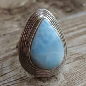 Shop Larimar Rings! Ocean Stone, Large Genuine Blue Larimar Sterling Silver Ring Size 7, Natural Larimar Ring, Teardrop stone Statement Ring, 925 Larimar Ring | Natural genuine Larimar rings, simple unique handcrafted gemstone rings. #rings #jewelry #shopping #gift #handmade #fashion #style #affiliate #ad