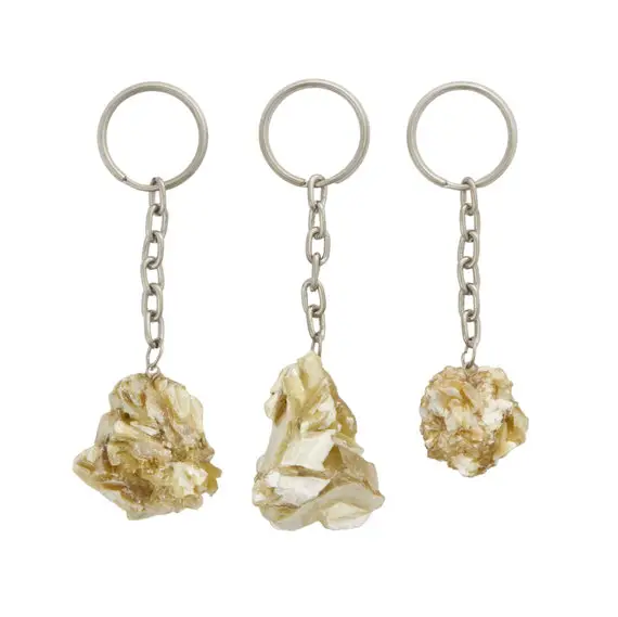 Raw Golden Lepidolite Stone Keychain - Gold Lepidolite Crystal Keychain - Raw Golden Mica Keychain - Golden Lepidolite Keyring - Raw Crystal
