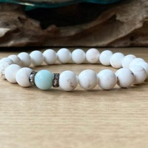 Magnesite Bracelet | Crystals for Soothing and Calming Anxiety | Deep Meditation Wrist Mala | 8mm Beaded Stretch Bracelet | Natural genuine Magnesite bracelets. Buy crystal jewelry, handmade handcrafted artisan jewelry for women.  Unique handmade gift ideas. #jewelry #beadedbracelets #beadedjewelry #gift #shopping #handmadejewelry #fashion #style #product #bracelets #affiliate #ad