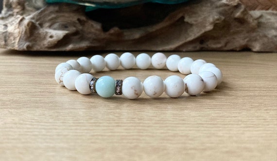Magnesite Bracelet | Crystals For Soothing And Calming Anxiety | Deep Meditation Wrist Mala | 8mm Beaded Stretch Bracelet