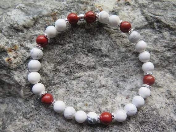 Magnesite Bracelet With Red Jasper And 925 Silver Jewellery