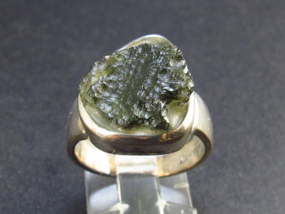 Moldavite Tektite Silver Ring From Czech Republic - Size 7.5 - 6.7 Grams