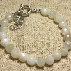 Shop Moonstone Bracelets! Bracelet 925 sterling silver and 9mm faceted white Moonstone | Natural genuine Moonstone bracelets. Buy crystal jewelry, handmade handcrafted artisan jewelry for women.  Unique handmade gift ideas. #jewelry #beadedbracelets #beadedjewelry #gift #shopping #handmadejewelry #fashion #style #product #bracelets #affiliate #ad