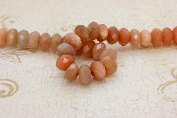Natural Peach Moonstone, Peach Moonstone Faceted Rondelle Loose Natural Gemstone Beads - Rdf51