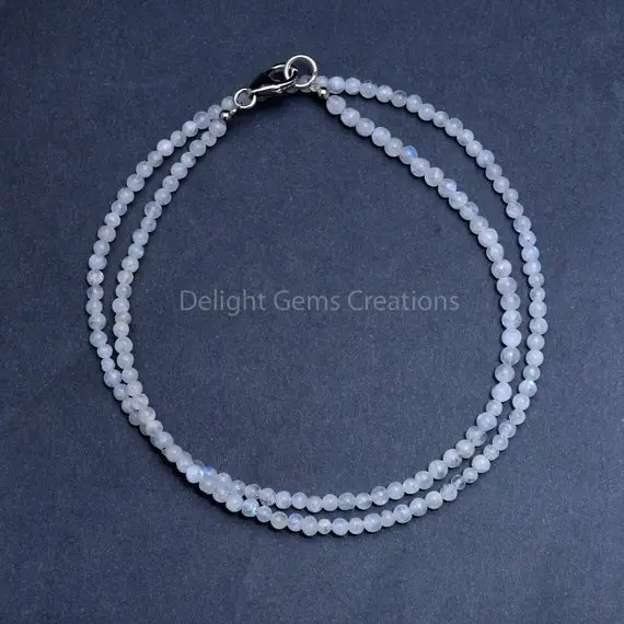 Moonstone Necklace, Natural Moonstone 2.5-3mm Smooth Round Beads Necklace, Moonstone Beaded Necklace, Semi Precious Stone 18 Inch Necklace