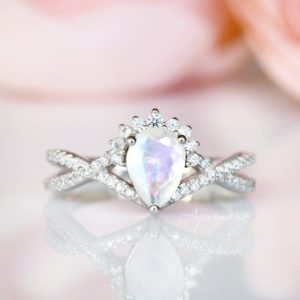Shop Moonstone Rings! Vintage Natural Moonstone Ring Set – Sterling Silver Engagement Ring For Women Dainty Promise Ring June Birthstone  Anniversary Gift For Her | Natural genuine Moonstone rings, simple unique alternative gemstone engagement rings. #rings #jewelry #bridal #wedding #jewelryaccessories #engagementrings #weddingideas #affiliate #ad