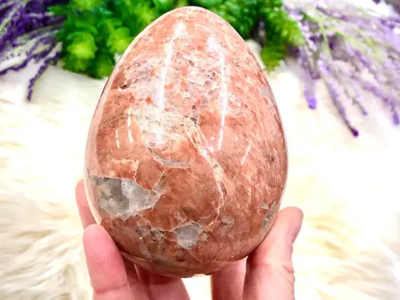 Large Peach Orange Moonstone Egg 100mm (bw) - Meditation Stones - Altar Decor - Crystal Grid - Bw