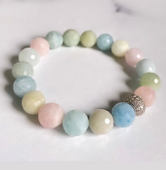 Morganite And Aquamarine Gemstone Bracelet/ Pink/ Morganite/ Blue Aquamarine/ Gemstone/ Bracelet/ Candy/ Jewelry