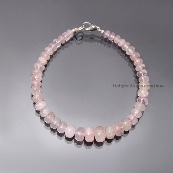 Pink Morganite Smooth Rondelle Beaded Bracelet, 5mm-9mm Morganite Gemstone Beads Bracelet, Morganite Jewelry, Aaa Women Bracelet 6"-9"