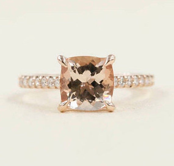 14k Cushion Morganite Diamond Engagement Ring / Morganite Wedding Ring / Diamond Engagement Ring / Cushion Morganite Ring / Anniversary Ring