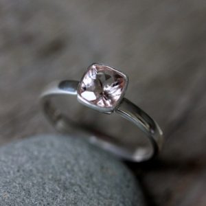 Shop Morganite Rings! Silver Cushion Pale Pink Gemstone Ring Cushion Morganite Ring in Sterling Silver, Non Diamond Eco Friendly No Conflict Ring | Natural genuine Morganite rings, simple unique handcrafted gemstone rings. #rings #jewelry #shopping #gift #handmade #fashion #style #affiliate #ad