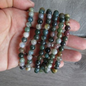 Moss Agate 5-6 mm Round Stretchy String Bracelet G18 | Natural genuine Moss Agate bracelets. Buy crystal jewelry, handmade handcrafted artisan jewelry for women.  Unique handmade gift ideas. #jewelry #beadedbracelets #beadedjewelry #gift #shopping #handmadejewelry #fashion #style #product #bracelets #affiliate #ad