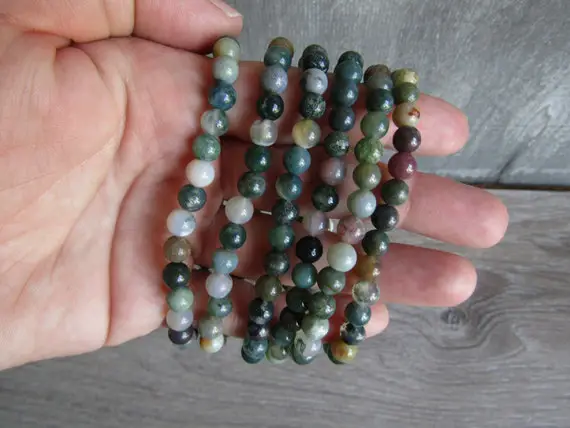 Moss Agate 5 To 6 Mm Round Stretchy String Bracelet G18