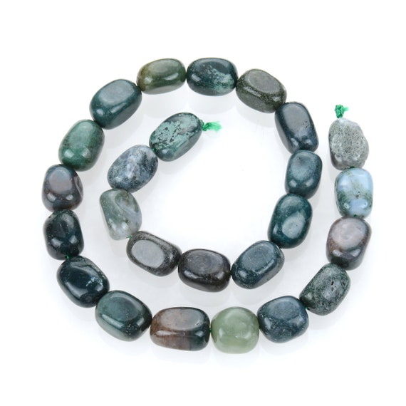 1 Strand/15" Natural Moss Agate Healing Gemstone Tumbled Round Nugget Rock 10-13mm Stone Beads For Bracelet Necklace Earrings Jewelry Making