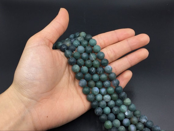 Matte Moss Agate Beads Frosted Round Green Agate Beads Natural Gemstone Beads 8mm Beads Beading Supplies Jewelry Making 15.5" Strand