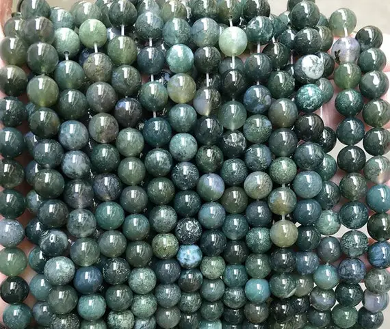 Natural Moss Agate Round Beads,4mm 6mm 8mm 10mm 12mm Moss Agate Beads Wholesale Supply,one Strand 15"