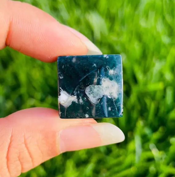 Moss Agate (1) Moss Agate Crystal, Moss Agate Stone, Moss Agate Cube, Tumbled Crystal, Natural Gemstone Square