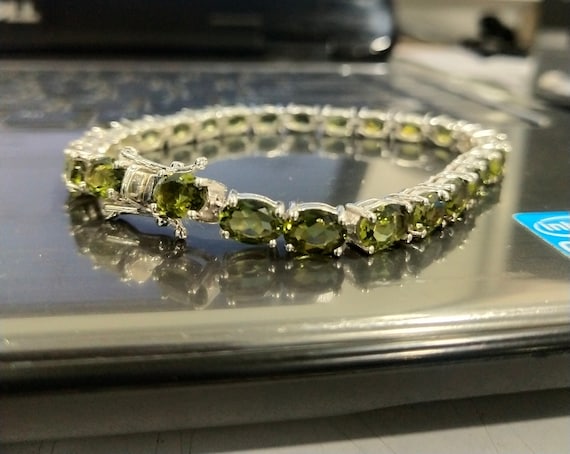 Natural Cut Moldavite Tennis Gemstone Bracelet In Silver And Gold |oval Shape Moldavite Bracelet| Moldavite Jewelry Anniversary Gift For Her