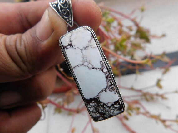 Natural Native American Wild Horse Magnesite Fine Sterling Silver Pendant For Necklace, Handmade Boho Jewelry, Mp-230