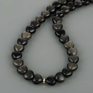 Shop Obsidian Necklaces! Gold Obsidian Beads, Obsidian Gemstone Necklace, Beads Jewelry, October Birthstone Necklace, Gold Obsidian Smooth Heart Beads, Gift For Her. | Natural genuine Obsidian necklaces. Buy crystal jewelry, handmade handcrafted artisan jewelry for women.  Unique handmade gift ideas. #jewelry #beadednecklaces #beadedjewelry #gift #shopping #handmadejewelry #fashion #style #product #necklaces #affiliate #ad