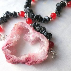 Shop Obsidian Necklaces! Romantic red geode heart choker necklace with black obsidian. Raw crystal druzy jewelry. Valentine's day, Gothic. Adjustable. | Natural genuine Obsidian necklaces. Buy crystal jewelry, handmade handcrafted artisan jewelry for women.  Unique handmade gift ideas. #jewelry #beadednecklaces #beadedjewelry #gift #shopping #handmadejewelry #fashion #style #product #necklaces #affiliate #ad