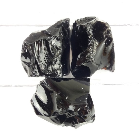Black Obsidian Rough Rocks, Reiki Infused Obsidian Mineral Specimen, Self Care Healing Crystals