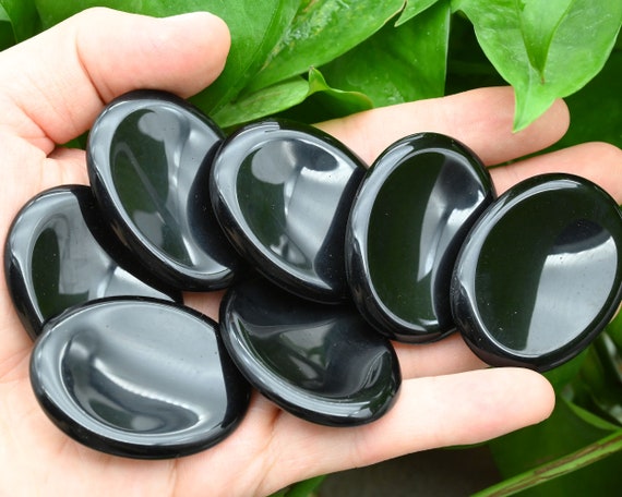 Natural Black Obsidian Worry Stone,healing Worry Stone,chakra Worry Stone,size 35x45mm