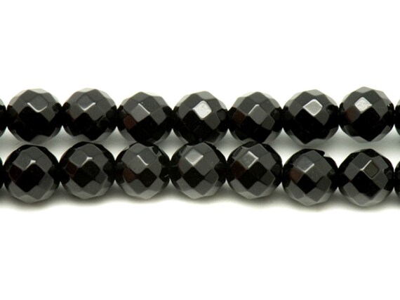 Fil 39cm 93pc Env - Perles De Pierre - Onyx Noir Boules Facettées 4mm