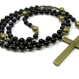Shop Onyx Necklaces! Black Onyx Rosary Necklace, 7 decade Rosary, Handmade Mens Rosary Necklace, Mens Cross Necklace, Mens Gemstone Necklace, Gemstone Rosary | Natural genuine Onyx necklaces. Buy handcrafted artisan men's jewelry, gifts for men.  Unique handmade mens fashion accessories. #jewelry #beadednecklaces #beadedjewelry #shopping #gift #handmadejewelry #necklaces #affiliate #ad