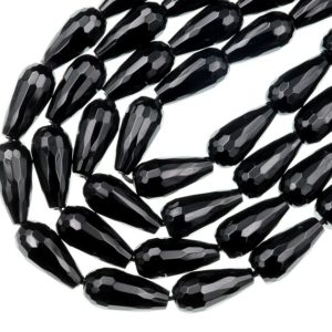 AAA Faceted Natural Black Onyx Teardrop Beads 9x6mm 12x8mm 16x8mm Good For Earrings Natural Black Gemstones 15.5" Strand | Natural genuine other-shape Gemstone beads for beading and jewelry making.  #jewelry #beads #beadedjewelry #diyjewelry #jewelrymaking #beadstore #beading #affiliate #ad