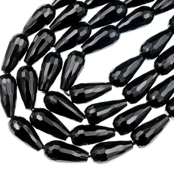 Aaa Faceted Natural Black Onyx Teardrop Beads 9x6mm 12x8mm 16x8mm Good For Earrings Natural Black Gemstones 15.5" Strand
