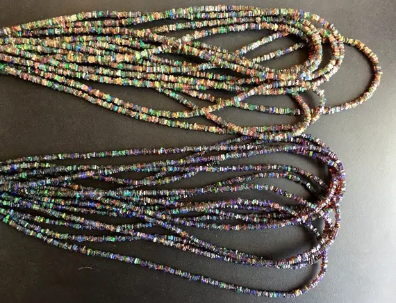 3mm Black Ethiopian Welo Opal Heishi Beads, Square Heishi Cut Ethiopian Opal, Welo Opal Beads , 18 Inches Strand, Gds1049/9