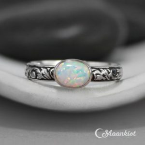 Opal Engagement Ring, Sterling Silver Opal Ring, Opal Promise Ring, Opal Stacking Ring, October Birthstone Ring | Moonkist Designs | Natural genuine Gemstone rings, simple unique alternative gemstone engagement rings. #rings #jewelry #bridal #wedding #jewelryaccessories #engagementrings #weddingideas #affiliate #ad