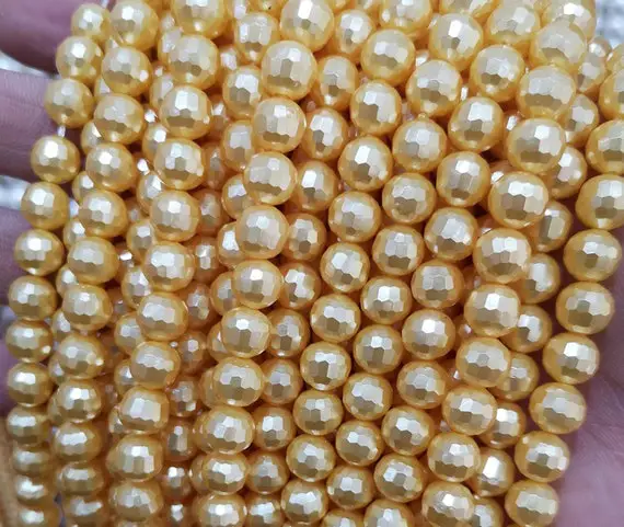 Yellow Faceted South Sea Shell Pearl Round Beads,6mm/8mm/10mm/12mm South Sea Pearl Beads Wholesale Supply,15 Inches One Starand